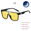 Fashionable night vision sunglasses with yellow lenses and large black frames for driving - E9 Glossy Black Frame / Night Vision Yellow Lens