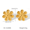Détail de boucles d'oreilles fleur en acier doré 18K avec les dimensions et le poids - Boucles d'oreilles puces fleurs dorées (HC-E10096)