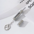 Sparkly rhinestone-covered silver refillable perfume bottle with a metal keychain - AB White