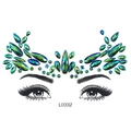 Teal face jewels with rhinestone crystal gems for festival makeup decoration - Blue-Green Feather Style (L0332)