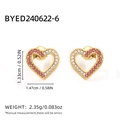 Golden heart stud earrings featuring pink and white rhinestones, size 1.33cm by 1.47cm - Pink Rhinestone Heart Studs