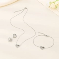 Set gioielli cuore argento con collana orecchini e bracciale con micro cristalli lucenti - Color Acciaio