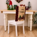 Christmas chair cover featuring red plaid burlap and vintage red truck with tree - Red and Black Lattice Truck Lettering Style