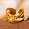 Elegant gold titanium steel multi-layer crossover open ring with adjustable design - Gold 66