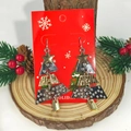 Christmas tree drop earrings in gold and silver finish on festive red card display - 1 Pair/Set Christmas Tree