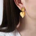 Eleganti orecchini a doppio cuore placcati in oro in stile francese chic per le donne - Orecchini / Oro