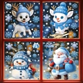 Blue Christmas window stickers featuring reindeer, snowman and Santa Claus decals - 4-Pack Set BQ533+534+538+540