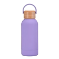 350ml double-wall insulated water bottle in purple matte finish with bamboo lid and handle - Taro Purple