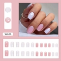 Roze en witte plaknagels met bloemmotief, glitters en steentjes in een vierkante vormgeving - W686 Puur Roze en Wit (Lijm Stijl)