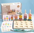 Educational wooden shape sorting and stacking toy set with colorful geometric blocks - Shape Stacking & Matching Board
