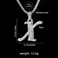 Silver alloy letter K pendant with cubic zirconia on a stainless steel square link chain - Letter X + 70cm Chain