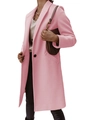 Pink long wool blend coat for women with classic lapel collar and single-breasted button - Pink