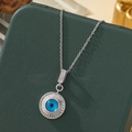 Collier Mauvais Œil en argent avec centre bleu foncé et détails en zircone cubique - A35 - Argent