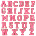 Pink chenille towel embroidered A-Z letter patches with gold glitter borders set - 8cm 26pcs Letter Set