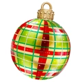 Detail view of 60cm red and green PVC inflatable Christmas ball with golden lattice pattern - Red Green Checkered