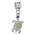 Silver turtle pendant with a green gemstone and sparkling clear rhinestones - Green Turtle Pendant (#34)