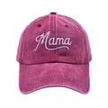Vintage Baseballkappe in Burgunderrot mit weißer Mama-Stickerei aus gewaschenem Denim - Weinrot (Mama Bestickung)