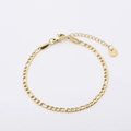 Elegant gold plated stainless steel Figaro chain anklet with adjustable clasp on white background - 20+5cm / Gold