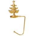 Golden Christmas stocking hook with decorative Christmas tree top on a clean background - Christmas Tree / Gold