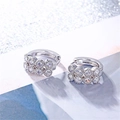 Elegante zilverkleurige koperen huggie oorbellen met dubbele rij heldere zirkonia's - Dubbele rij strass / Zilver
