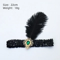 Bandeau à plumes Gatsby noir des années 1920 avec pierre verte et paillettes - Plume Paillette - Creux Gemme Verte