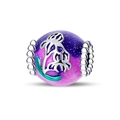 Macro detail of bead charm featuring purple enamel gradient and silver floral relief - W-PAC1306 Monet Iris Painting