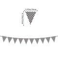 Détail de la guirlande de drapeaux de course à damier avec les dimensions précises - Bannière de Fanions Triangulaires à Damiers Noirs