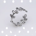 Silver stainless steel open ring featuring a minimalist leaf and vine pattern design - b11 Simple Forest Leaf / Silver