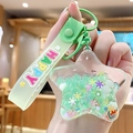 Green star liquid keychain with floating beads fruit slices and Happy silicone strap - Fresh Star - Green