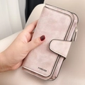 Portafoglio lungo da donna in finta pelle scamosciata rosa con zip e logo Forever - Stile Lungo / Rosa