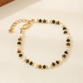 Tiger eye and agate beaded bracelet with golden clasp and adjustable extension chain - Shell Beaded Bracelet