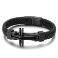 Bracciale da uomo in pelle nera intrecciata con ciondolo a croce in acciaio nero opaco - 19cm / Nero