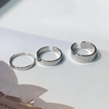 Three-piece set of silver minimalist rectangular open rings in varied widths - Adjustable Open / Silver 3-Piece Opening Set (Thin/Mid/Wide) (ZHJZ101S)