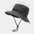 Dark gray washed cotton fishing hat with windproof cord and UV protection brim - One Size / Black