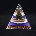 8cm Orgonite crystal pyramid with Buddha statue and purple crushed stone for decor - 8cm