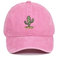 Close-up of green cactus embroidery on pink washed vintage style cotton baseball cap - Pink