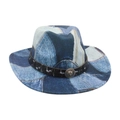 Cappello da cowboy in denim patchwork retrò con fibbia a testa di leone in metallo e fascia - Taglia unica / Azzurro