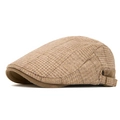 Classic British plaid wool flat cap for men with adjustable buckle and warm fleece lining - 56-61CM (Adjustable) / Camel