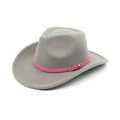 Detail of grey wool cowboy hat with pink leather band and golden buckle finish - M (56-58cm) / Light Gray