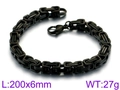 Black titanium steel chain bracelet with rectangular links and lobster clasp, 200x6mm size - Black Style (KB91937-Z)