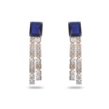 Luxurious gold drop earrings featuring square blue gemstones and zircon tassels - No.6 (Square Blue Tassel/Gold)