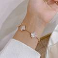 Bracelet en or rose avec deux pendentifs en trèfle de nacre blanche pour femmes - 19# Style Trèfle Nacre Or Rose