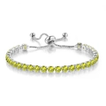 Silver tennis bracelet with adjustable bolo clasp featuring yellow-green round zircons - White Gold + Yellow Zirconia