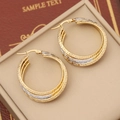 Two-tone geometric stainless steel hoop earrings with Greek fret pattern in gold and silver - Greek Fret Style (1#)