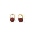 Elegant gold hoop earrings with smooth dark red round beads in a vintage minimalist style - Round Bead Style (ER-420D01)