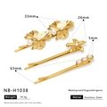 Lot de trois barrettes en acier inoxydable doré avec fleurs en nacre et perles - Ensemble Trois Pièces Perle Ronde Doré (NB-H1038) / Or 18 carats