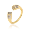 Detail of gold open ring featuring square ends and micro-set cubic zirconia stones - Adjustable Open / Double Square Ends Gold(J1518)