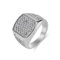 Hip hop silver square ring for men with pavé diamonds in polished stainless steel - Size 8 / Steel