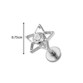 Star-shaped F136 titanium labret stud with 0.75cm zircon inlay for ear cartilage - Five-Pointed Star Style (T2542-8#) / Silver