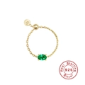 Adjustable S925 sterling silver chain ring with emerald green zircon in gold finish - Gold Oval - Emerald Zirconia